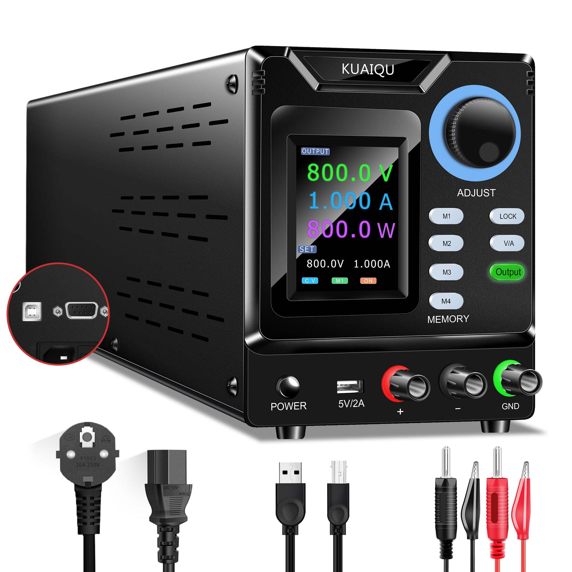 Alimentatore da Laboratorio Programmabile 800V 1A Alta Tensione Alimentatore da Banco con Memoria/OUTPUT/Encoder/Blocco, Alimentatore Regolabile con Display LCD a Colori e Porta di Ricarica USB