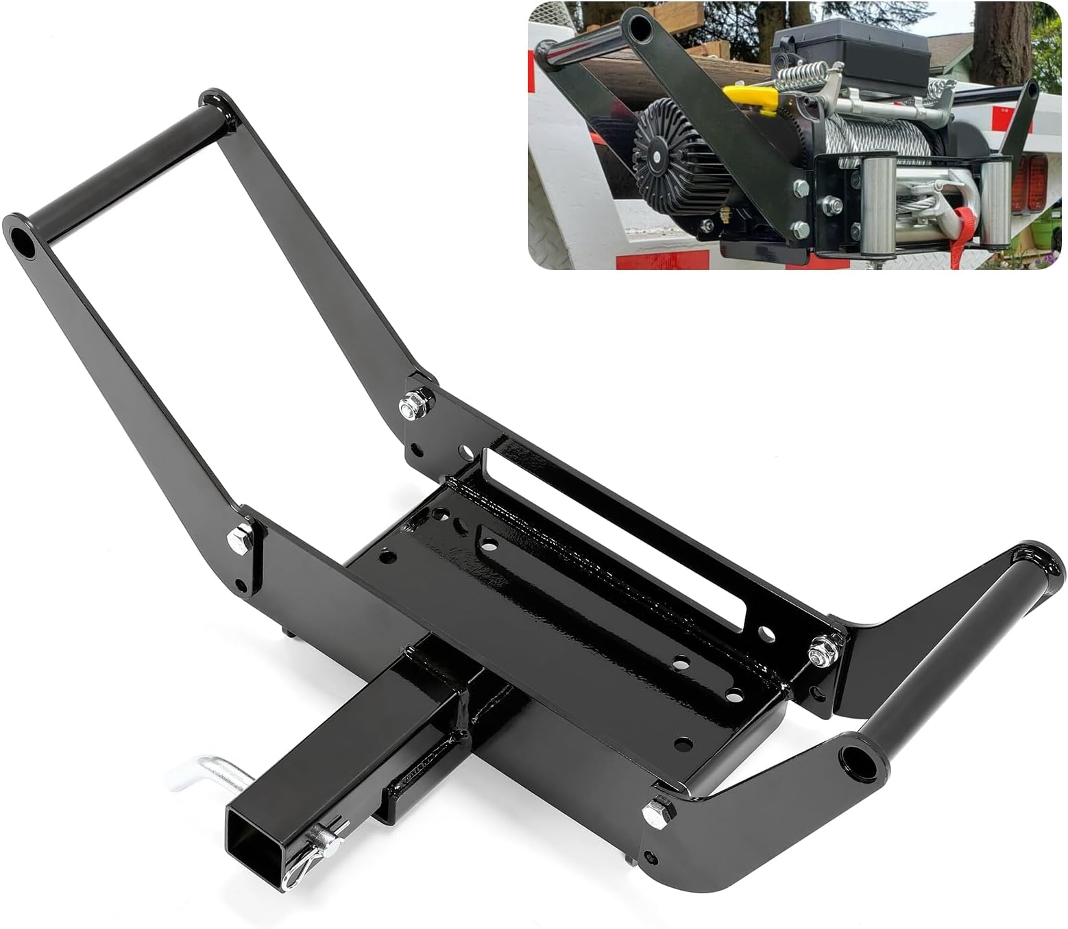 10" x 4 1/2" Cradle Winch Mounting Plate Winch Mount Recovery Winches Bumper 2'' Hitch Receiver 8000-13000 Lb Capacity Foldable