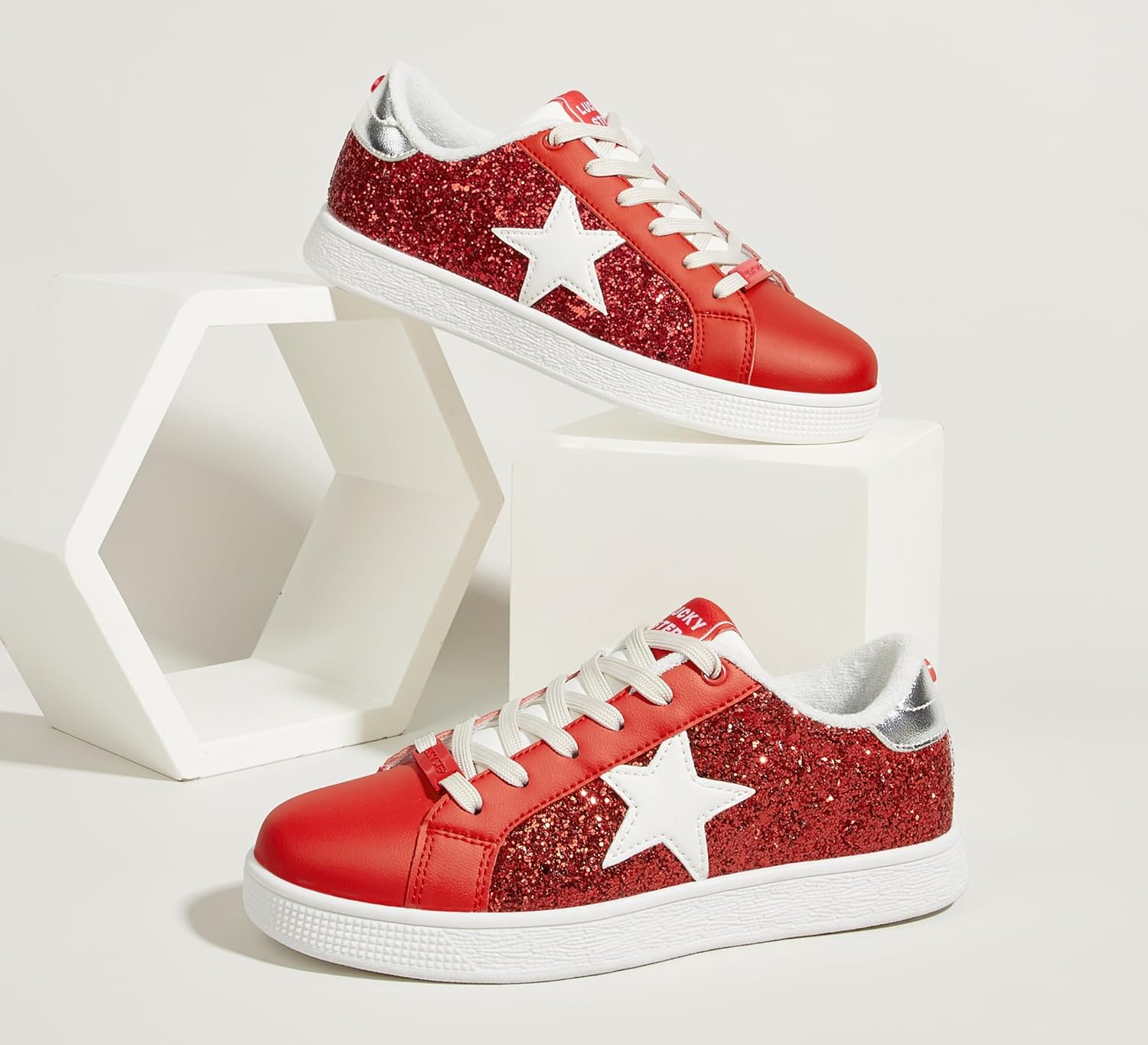 LUCKY STEP Women's Fashion Star Sneaker Lace Up Low Top Comfortable Cushioned Walking Shoes - Image 4