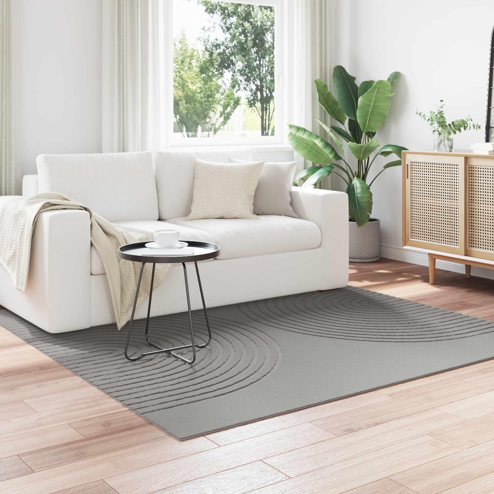 Tapis carré gris 200 x 200 cm antidérapant en polyester doux pour salon