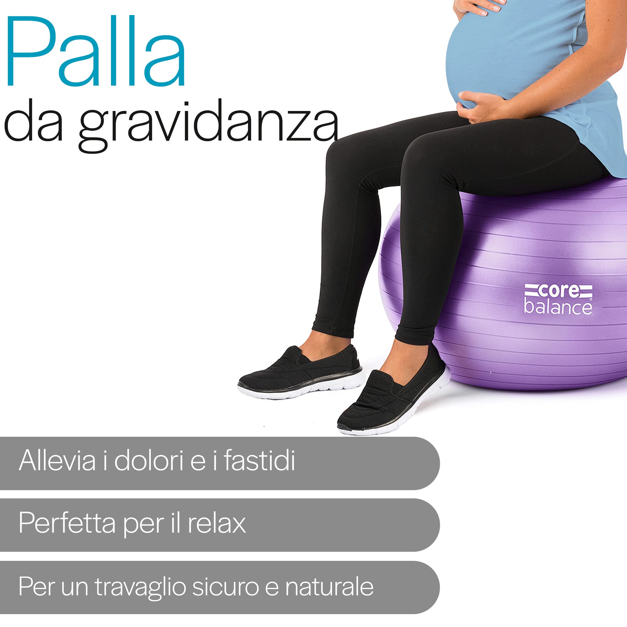 Core Balance Palla da Ginnastica per Gravidanza – Palla da Ginnastica Grande e antiscoppio per Ginnastica in Gravidanza – Fitball con Pompa ad Aria (Viola)