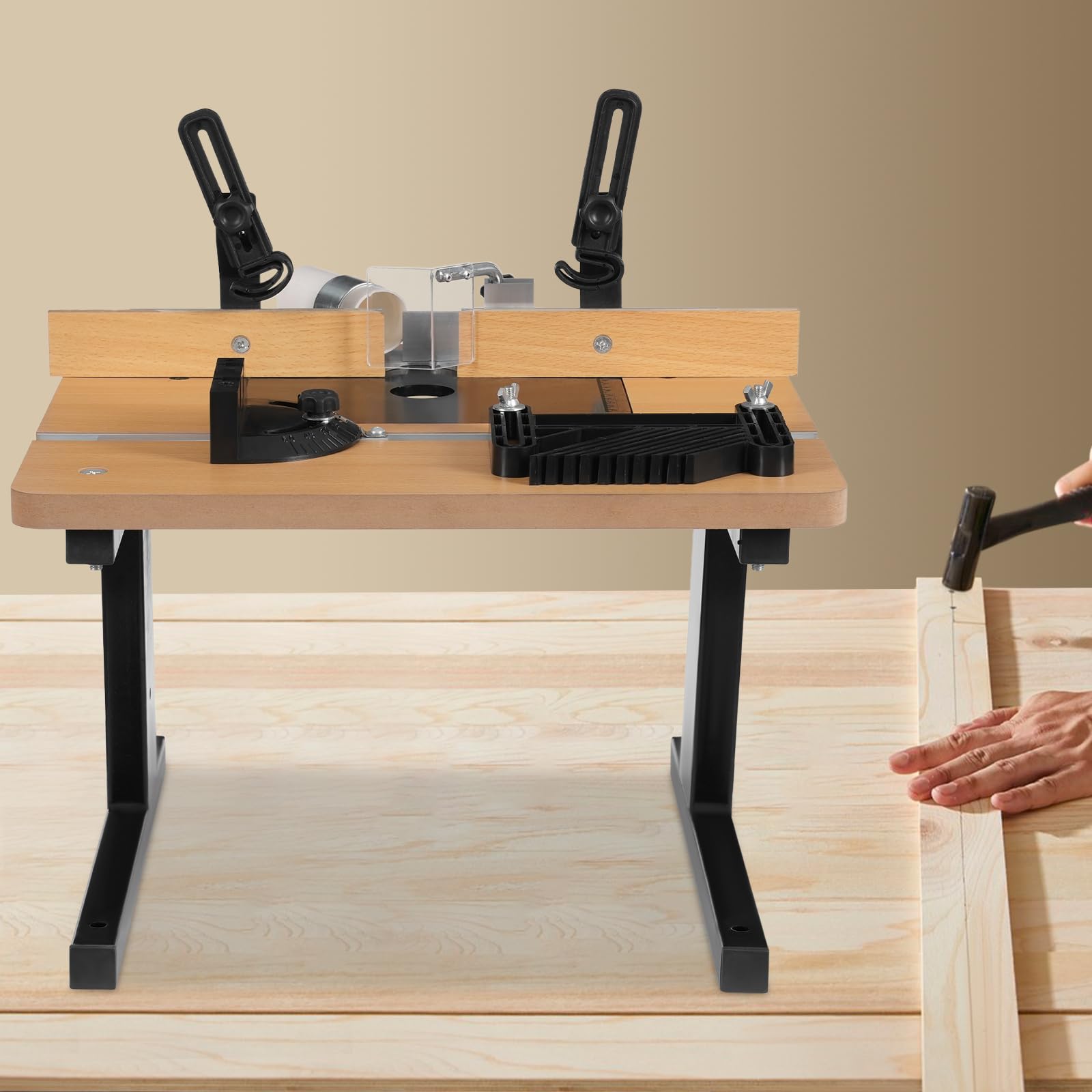Mesa de fresado afloradora mesa desfondeadora madera Router mesa trabajo madera banco fresado aluminio MDF guía ajustable polvo recogida corte aserrado sujeción taller DIY 43 x 40 cm 200 kg