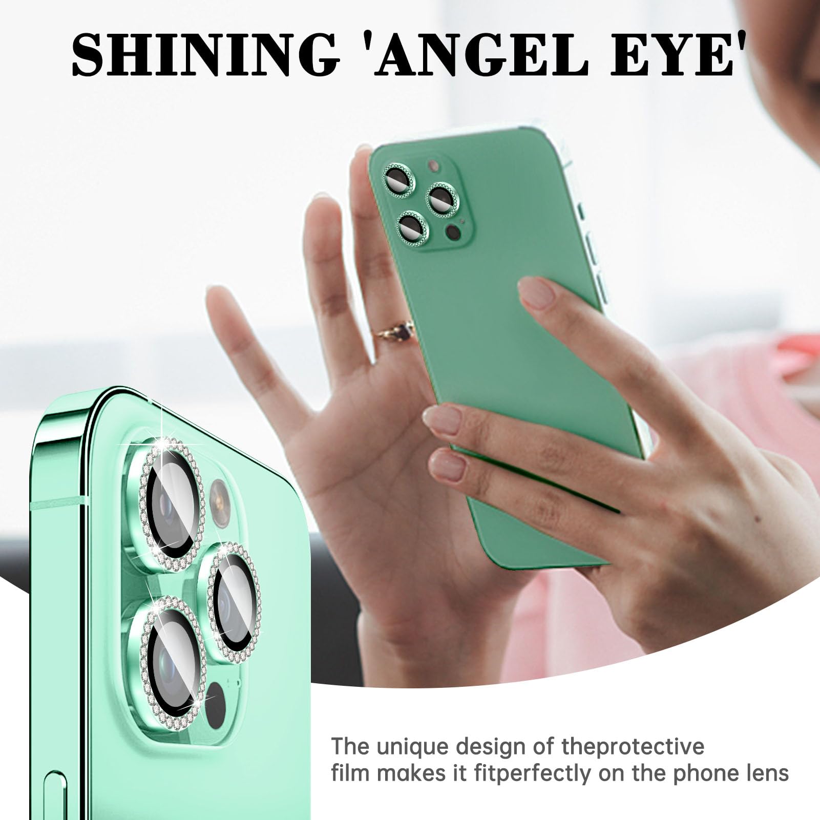 Kucheed Diamond Camera Lens Protector Compatible for iPhone 13 Pro/13 Pro Max, Bling Tempered Glass Camera Cover - Image 3