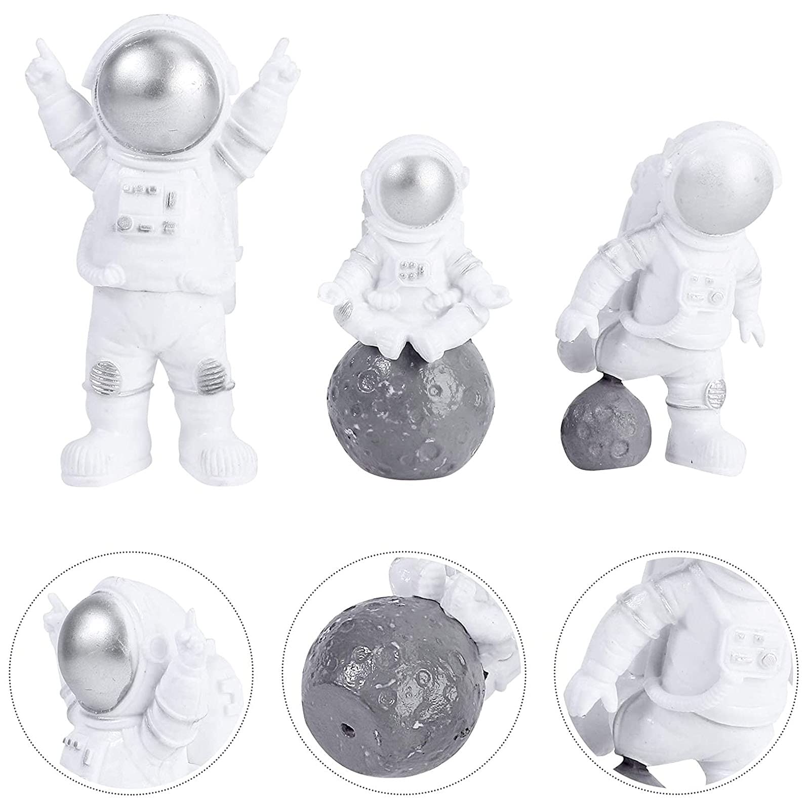 Astronauten Figur Aus Harz – Solarbetriebene Dekoration In Silber & Weiß – Weltraumgeschenk Für Zuhause, Auto & Kuchen – 3 Zoll Groß