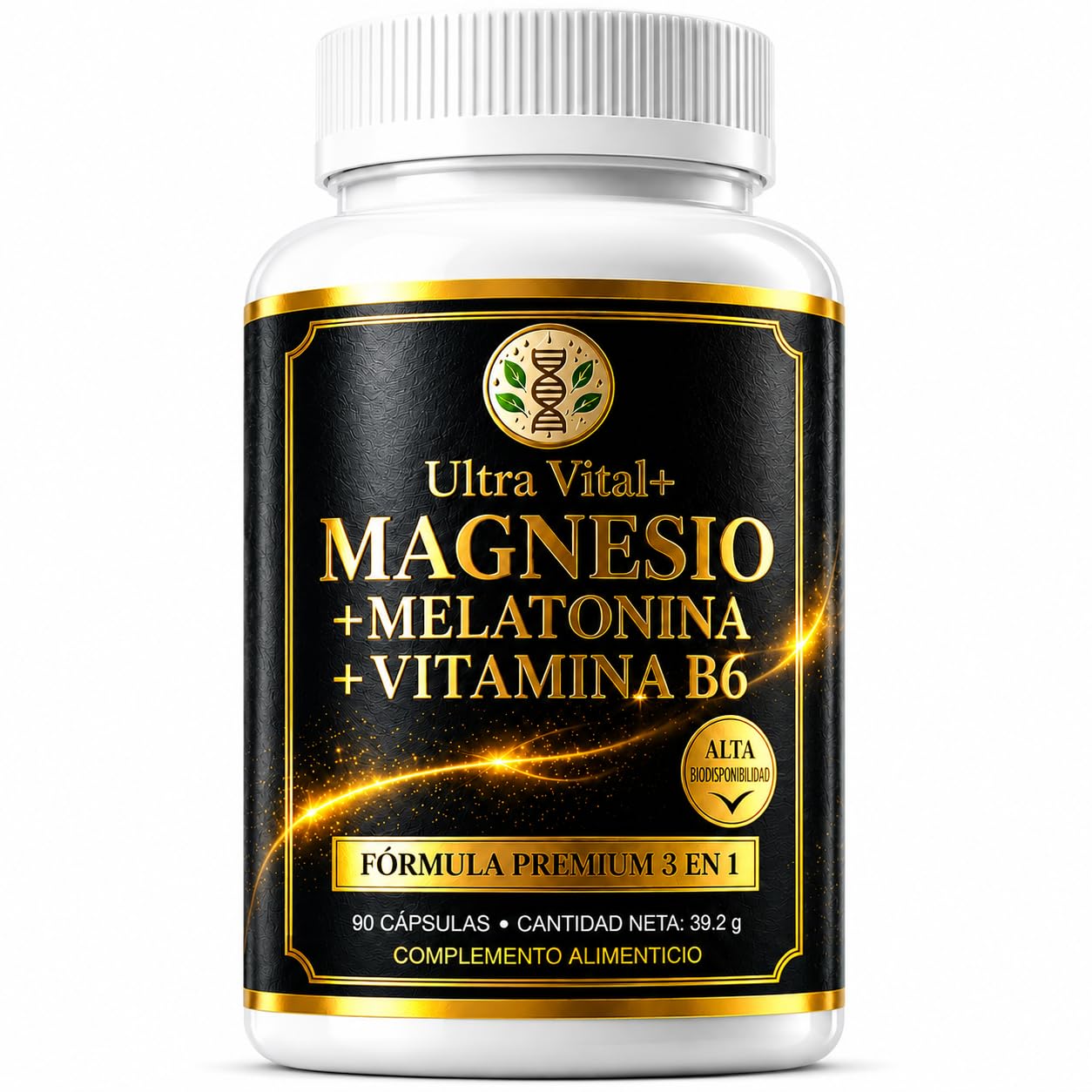 Magnesio Bisglicinato 200mg, Melatonina 1,8mg para Dormir, B6, Cáps Veganas | Glicinato de Magnesio quelado, alta absorción y B6; sin cafeína ni dióxido de titanio. 90 cápsulas, marca española con COA
