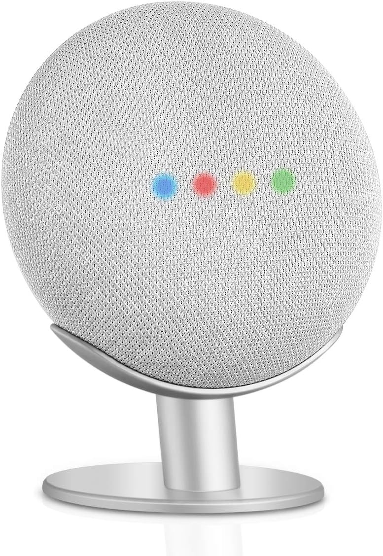 Caremoo Metal Pedestal Stand for Google Nest Mini (2nd Gen) and Google Home Mini (1st Gen), Sound Visibility and Appearance Improving, Desktop Mount for Your Google Mini Voice Assistant (Silver)