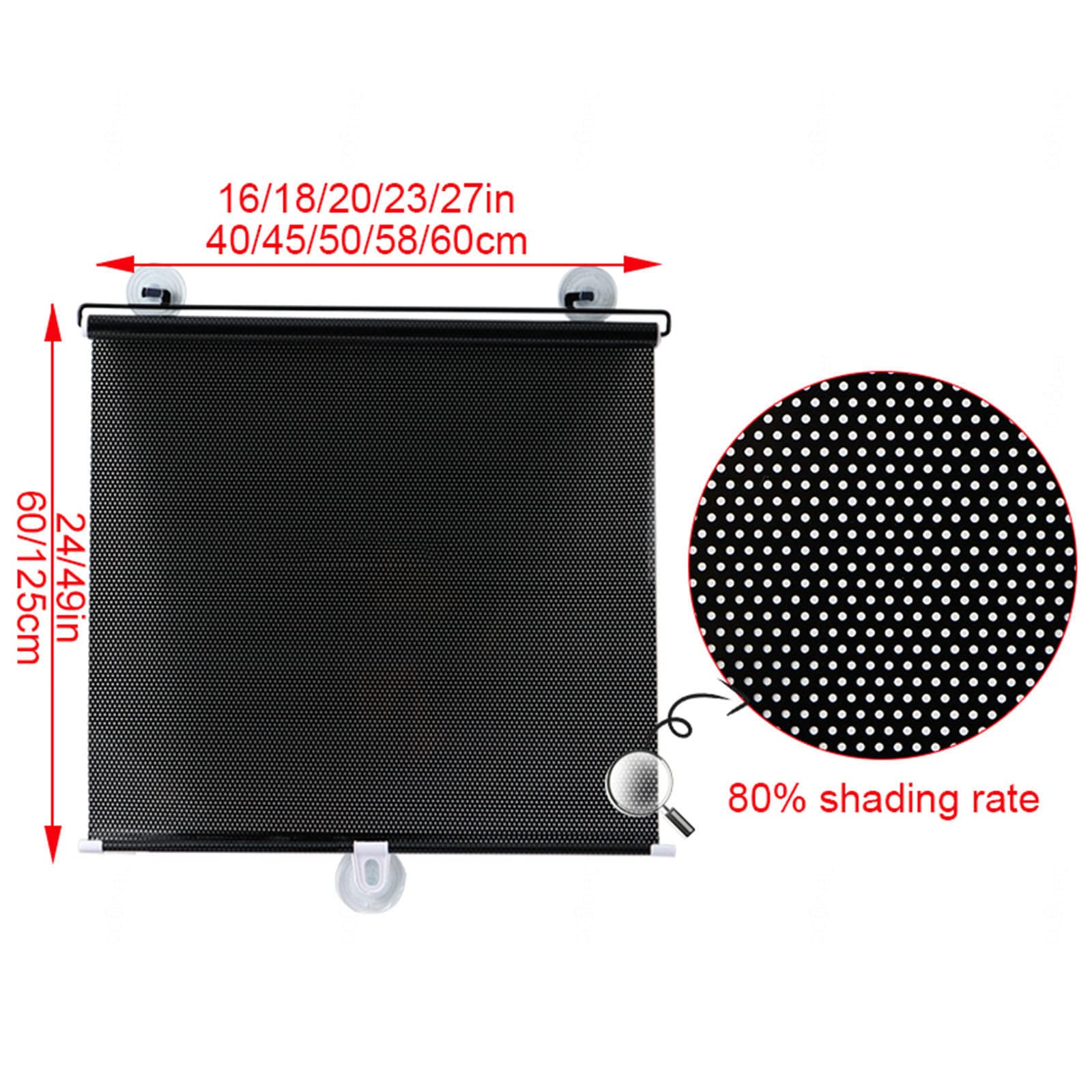 Xrdbfd Blackout Roller Shades Without Drilling, Blackout Curtains with Suction Cups for Roof Window, Black Retractable Sunshade Roll Up Blinds, 45x125/58x125cm Temporary Blinds,58x125cm/23 * 49in