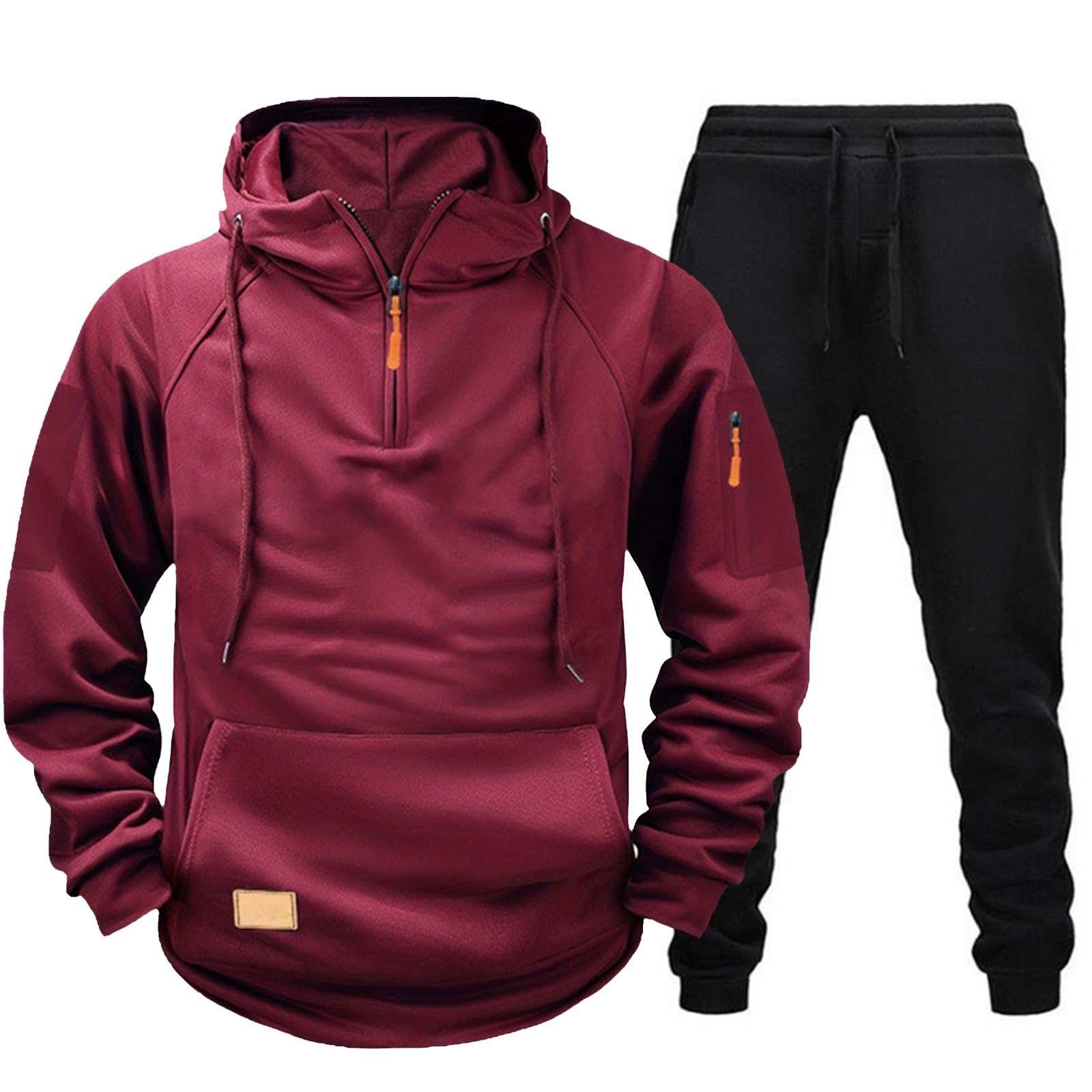 Męski dres treningowy, 2-częściowy, bluza z kapturem i joggery, czarna odzież sportowa dla mężczyzn, lekki strój treningowy z kieszenią, wygodny dres treningowy na siłownię, do podróży lub biegania na