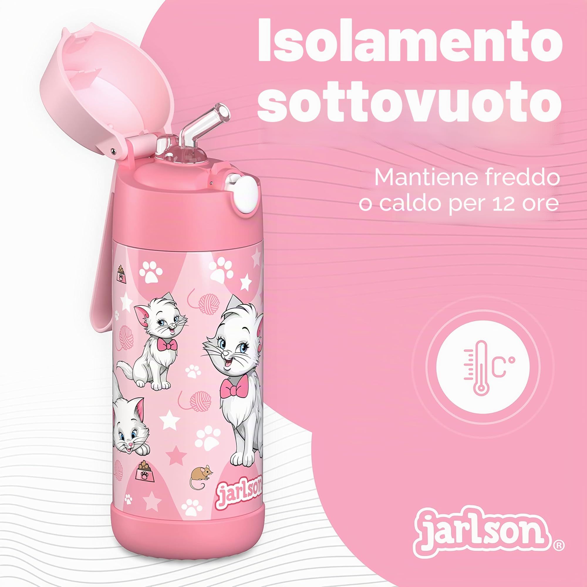 Borraccia Termica Bambini 350ml Acciaio Inox con Cannuccia Senza BPA Jarlson CHARLI