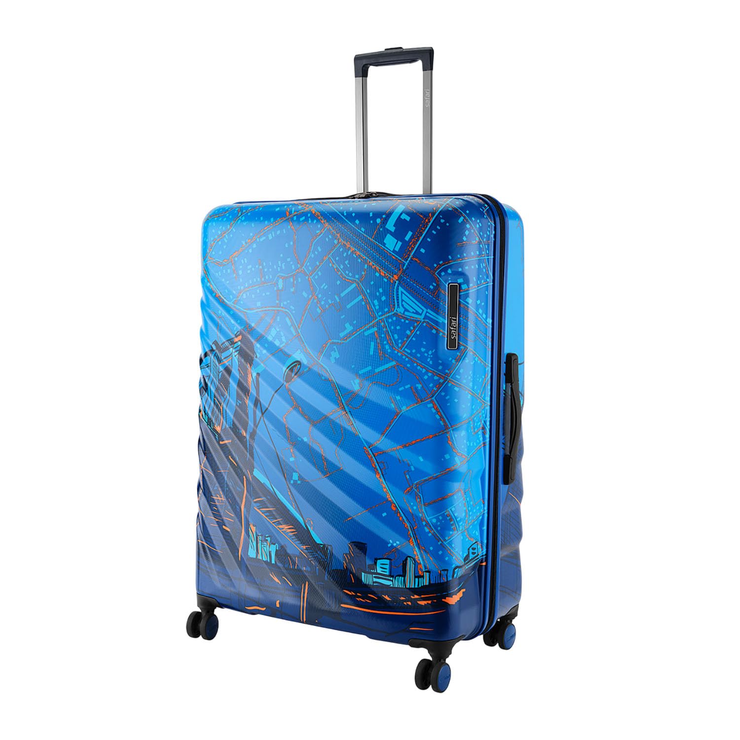 Safari Select Brooklyn 55 Cms Cabin Trolley Bag Hard Case Polycarbonate 8 Wheels with 360 Degree Rotation, Recessed TSA Lock, Anti-Theft Zipper, Trolley Bags for Travel, Suitcase for Travel, Blue