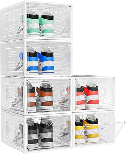 Miniatura 1 de Paquete de 6 organizadores gruesos para zapatos, apilables, caja de almacenamiento de zapatos resistente mejorada con puerta magnética, contenedores