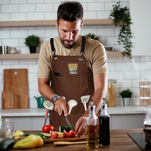 Miniatura 7 de WEARXI Delantales para hombre, delantal de carpintería con bolsillos para herramientas, delantal de trabajo de lona para carpinteros, mecánicos,