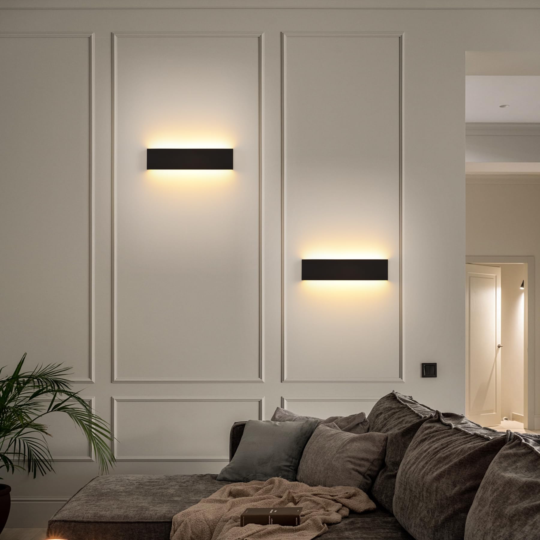 KUKAK LED Applique Murale 10W 3000K/4000K/6000K Lumière Lampe Murale Moderne Aluminium Up Down Éclairage 33CM Noir