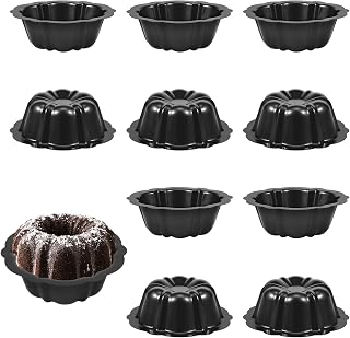 10Pcs 4 Inch Nonstick Fluted Mini Cake Pan, Stackable Mini Flan Molds Pan, Carbon Steel Tube Muffin Pans, Metal Round Pumpkin Shaped Cake Mould for Cupcake, Bread, Jello, Chocolate, Brownie (Black)