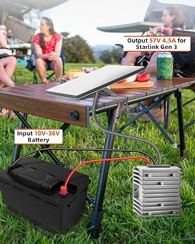 12V~57Vアダプター DCステップアップコンバーター Starlink Gen 3ルーター、10-36V入力57V 4.5A出力、ステップアップアダプターDCオスプラグケーブル付き, シルバー, 10V-36V