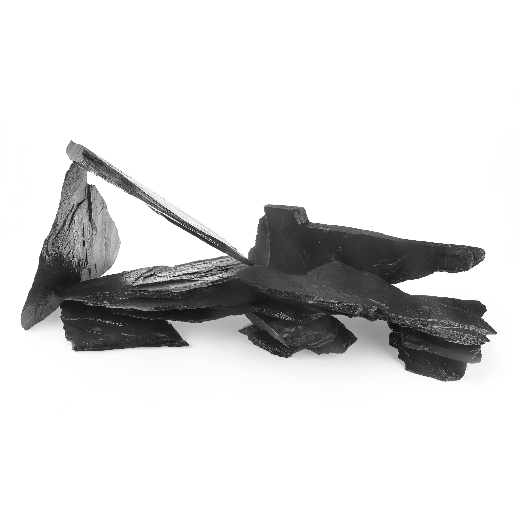 Aquarium Steine Naturstein 20 kg – Schieferstein Schwarz Natur Deko für Aquarium, Aquascaping Steine Set 80 cm, Felsen für Höhlen & Verstecke, pH-neutral