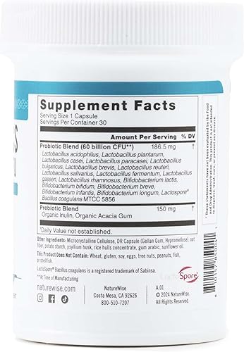 Miniatura 12 de NatureWise Probióticos 60 mil millones de UFC, 17 cepas + prebióticos orgánicos, apoyo para la salud inmunológica, digestiva e intestinal para