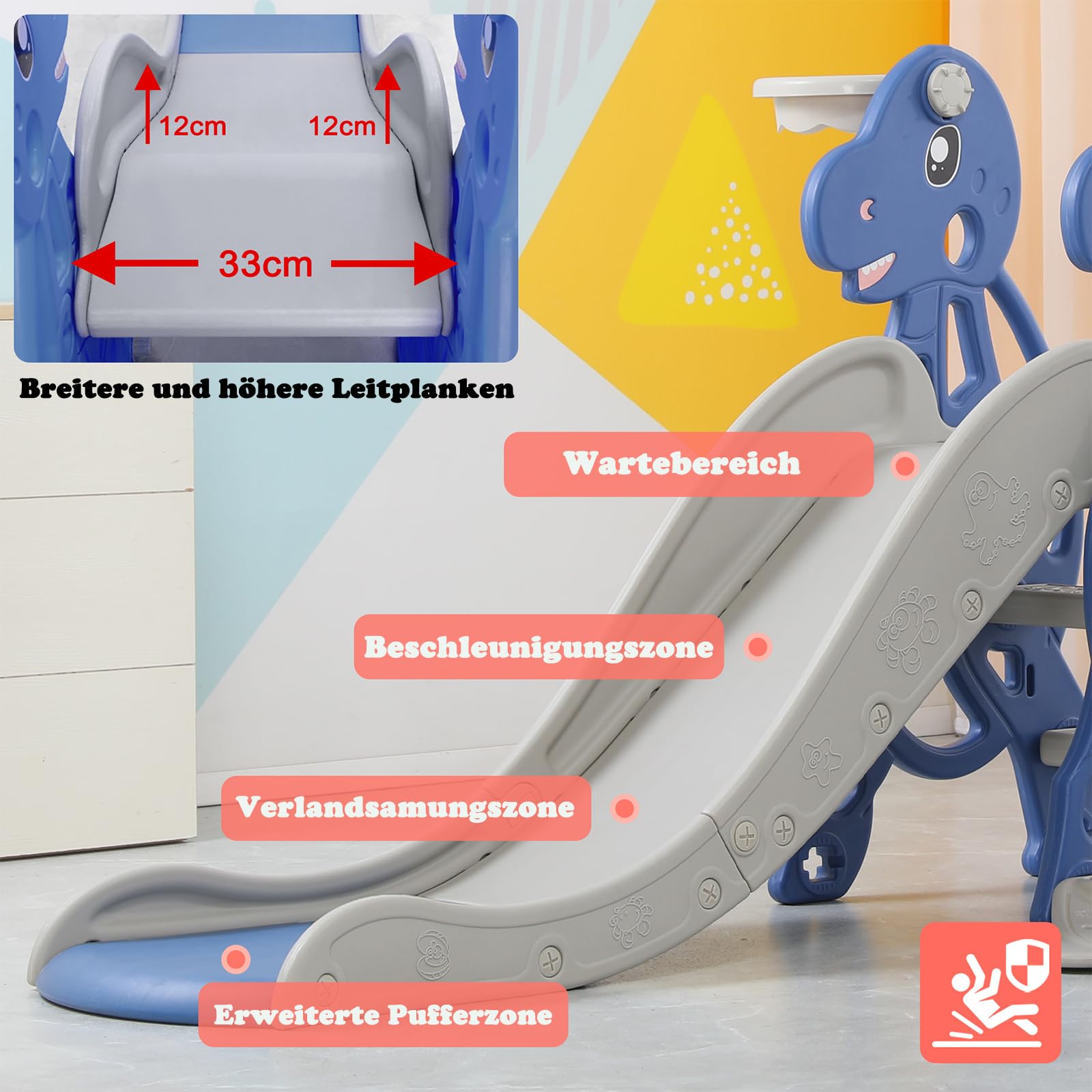 Aufun Tobogán infantil 4 en 1, parque infantil con canasta de baloncesto, tobogán extralargo, columpio, tobogán para bebés fácil de colocar para interiores y exteriores, patio trasero (175 x 145 x 120