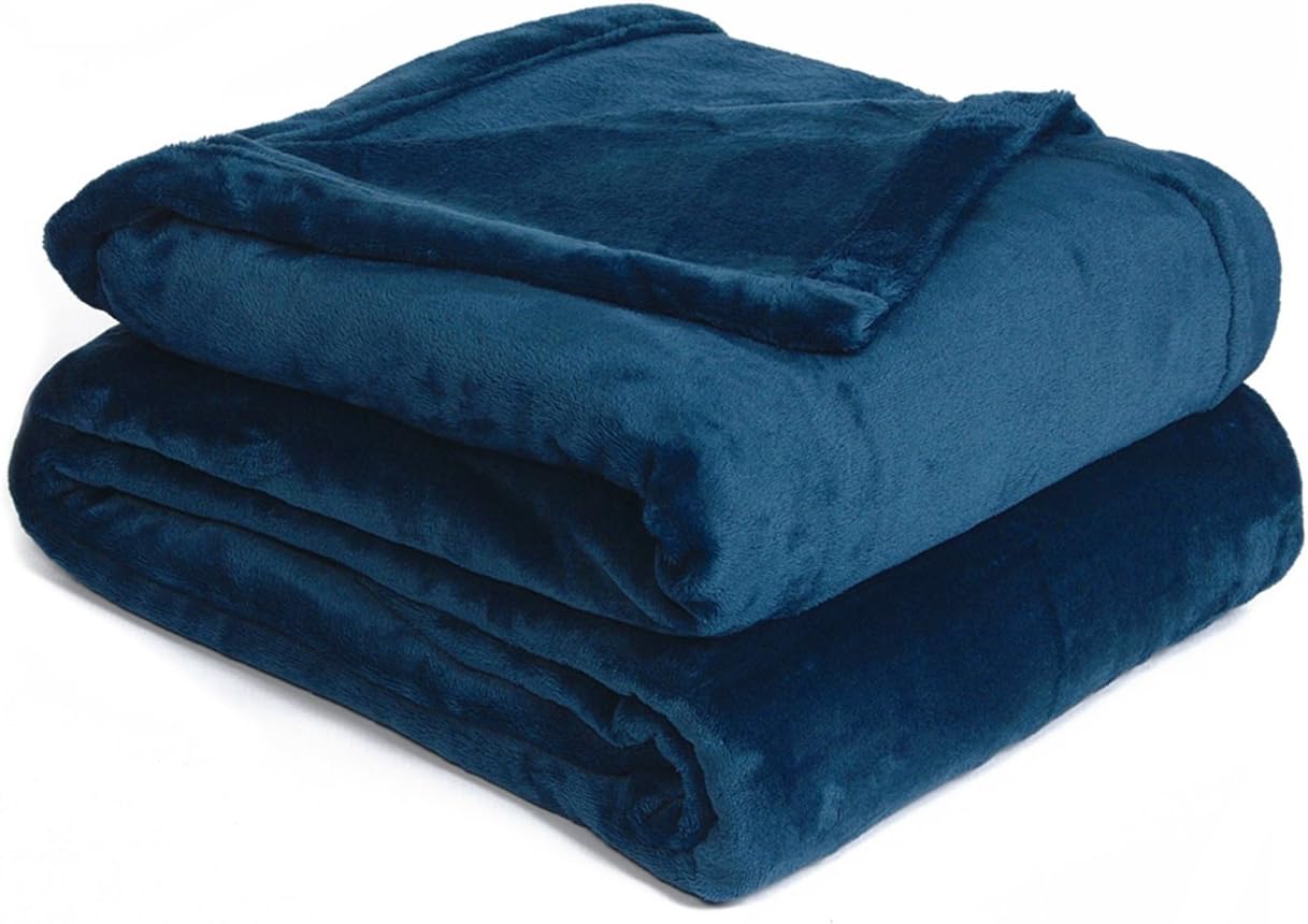 Effortless Bedding Oversized Plush Semi-Fitted Bed Blanket (Twin/Twin XL, Blue)
