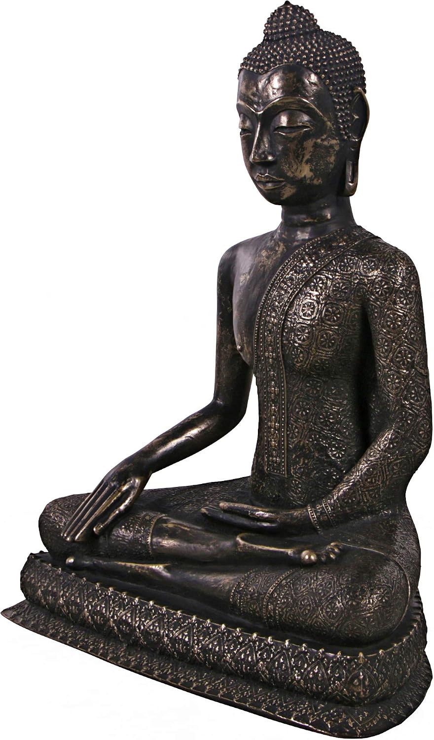 Design Toscano Sukhothai Sitting Asian Man Indoor/Outdoor Garden Statue, 27 inches wide, 32 inches tall, Fiberglass Cast Stone Resin, Bronze Finish