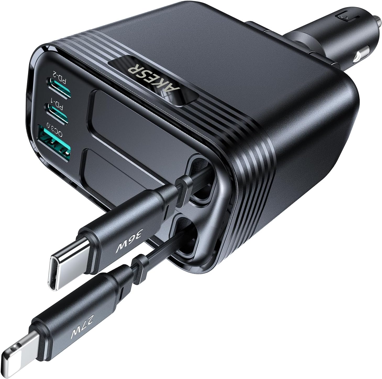 AKESR 5-in-1 Retractable Car Charger for iPhone 17, 66W USB-C Car Adapter A Versatile Gift for Both Men and Women, for iPhone 17/16/15/14/13/12 and Android for Samsung S25 Series.