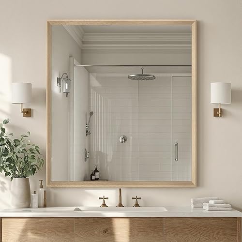 Miniatura 32 de Espejo de pared enmarcado con efecto cobre retro, espejo rectangular de 16 x 20 pulgadas, vidrio templado antidesilvering, marco sostenible y Cobre