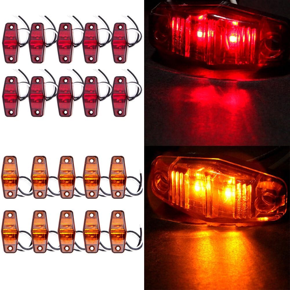 10 x Red Light 2 LED Side Marker Clearance Light Universal Mount For Mini Trailer Truck Identifiion Fender Lamp 2.5" AmberLight Oval For Freightliner 1999-2004 2006-2011 2013-2017