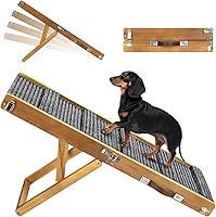 Pawaboo 2026 Upgraded Foldable Dog Ramp for Couch & Sofa - Adjustable 13-21" Heights, Stable Non-Slip Pet Steps for Small Dogs, Walnut