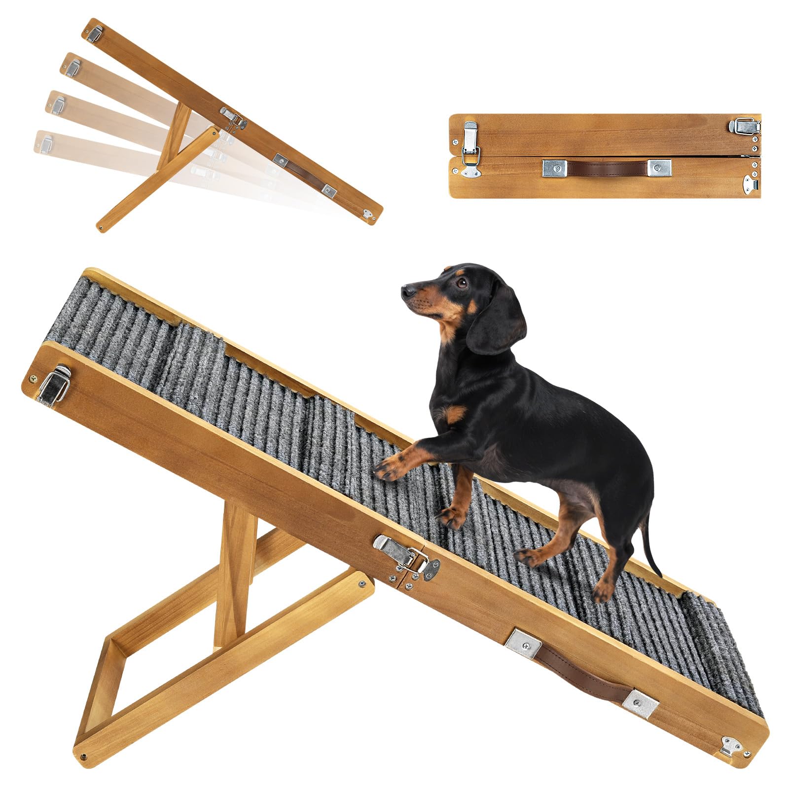 Photo 1 of 2026 Upgraded Dog Ramp for Couch, Foldable Small Dog Ramp for Sofa, 4 Adjustable Height from 13'' to 21", Portable Stable Pet Step with Non-Slip Pad, Pet Ramps Use for Couch Stairs, Walnut