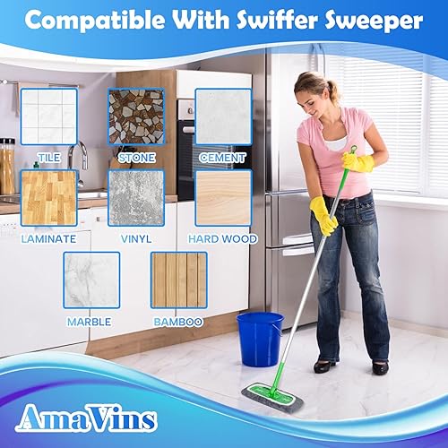 Miniatura 7 de Paquete de 8 almohadillas de microfibra reutilizables compatibles con trapeador Swiffer, paños de barrido en seco y paños húmedos, almohadillas