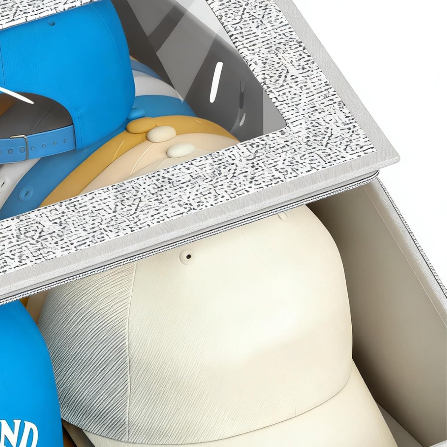 Hat Boxes | Cardboard Zipper Clear Window Caps Container - Baseball Cap Storage Box - for Family Friends Outfits Bedroom Indoor Home Clothes Scarves Gloves
