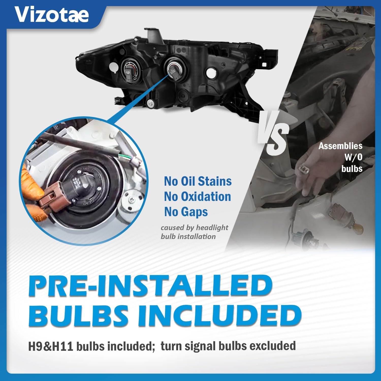 Headlights Assembly for 2016-2023 Toyota Tacoma (Fits Models w/o Factory LED DRL Only), High/Low Beam W/Bulbs, Driver & Passenger Side