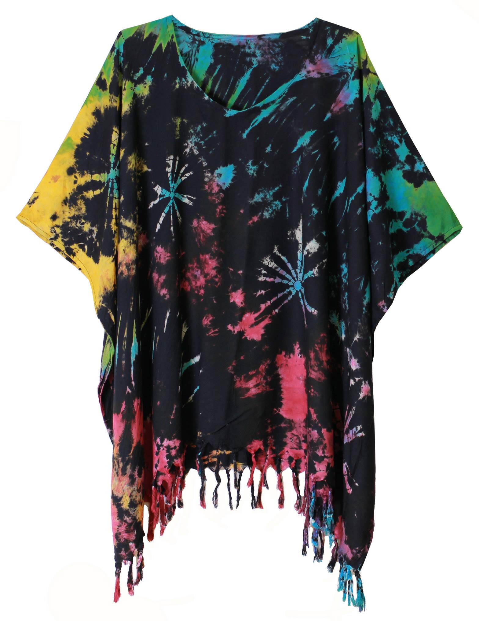 ATM Tie Dye Blouse Caftan Kaftan Poncho Tunic Tops Cover Up Plus Size Real Handmade