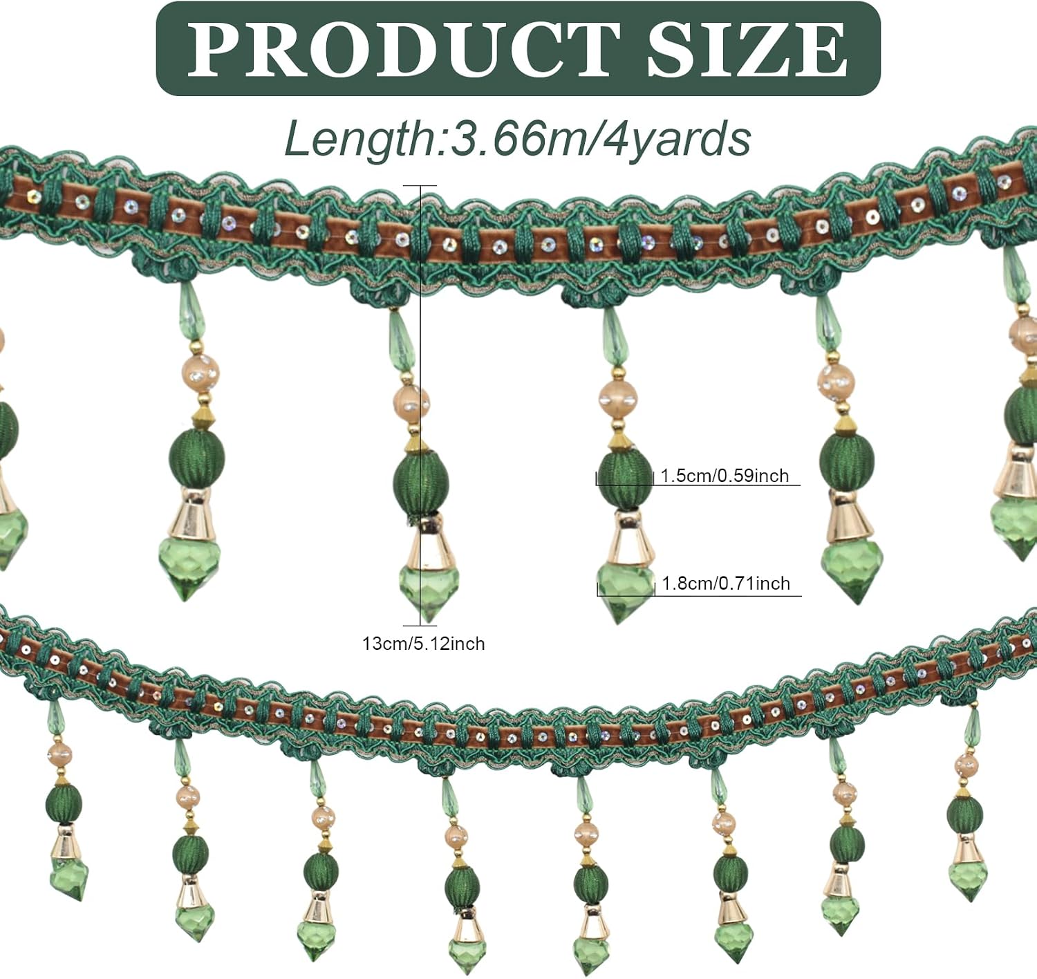 Yalulu 4 Yards Multicolor Beaded Hanging Ball Tassel Fringe Trim Bead Sewing Trim Fringe for Curtain Tablecloth Home Decoration (Green)