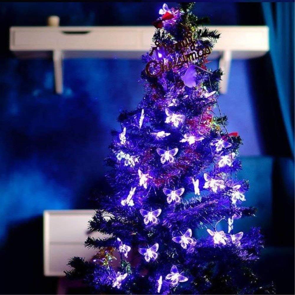 Butterfly String Lights, 7M 50LED Solar Butterfly String Lights Outdoor Garden Solar String Lights Waterproof (Purple)