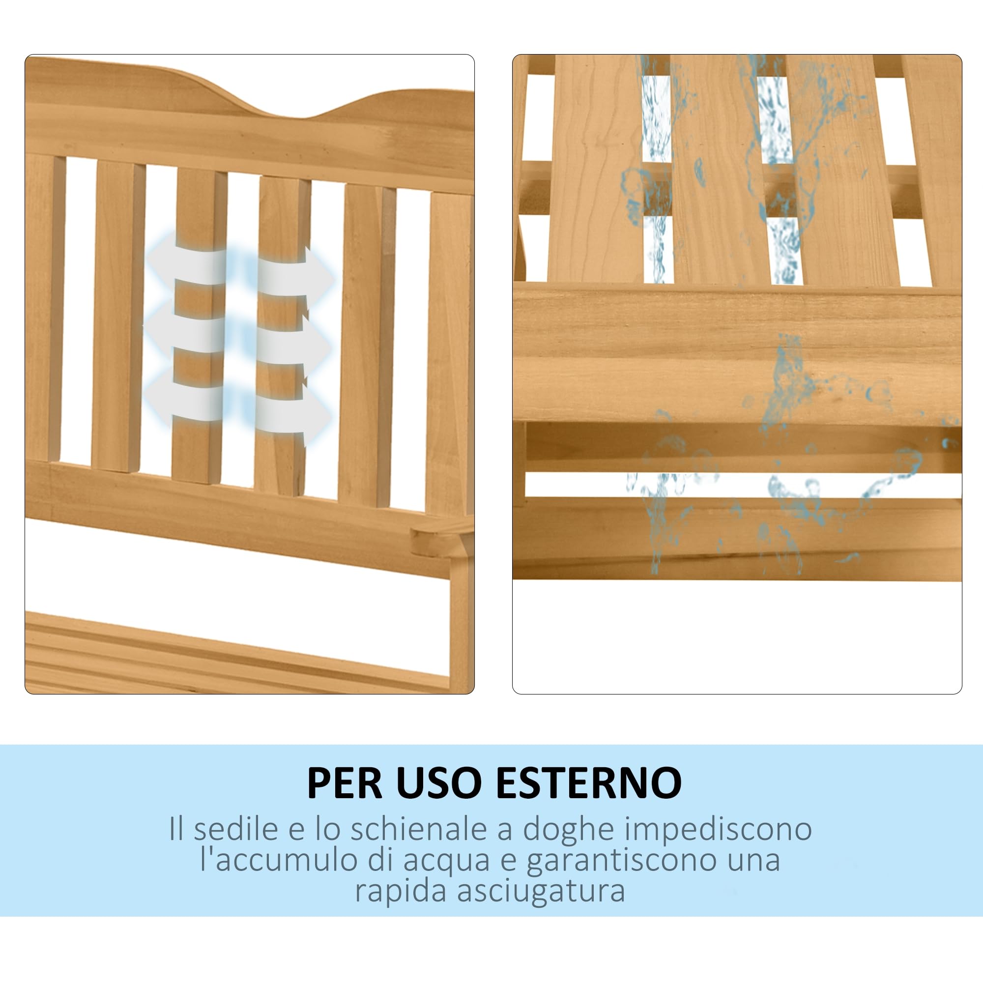 Outsunny Panchina da Giardino a Dondolo da 2 Posti con Braccioli, Panchina da Esterno in Legno di Abete, 132x51x95.5cm, Colore Legno