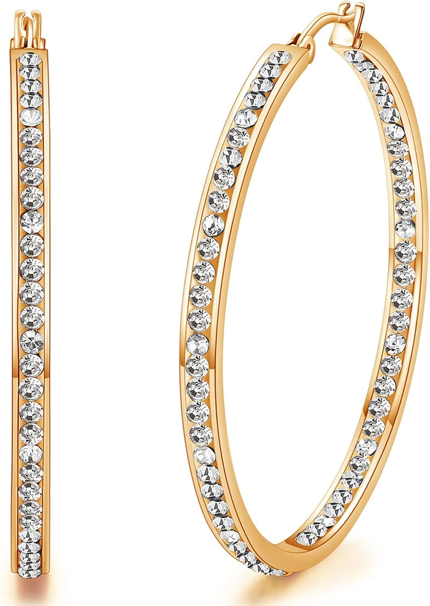 2 Inch Stunning Stainless Steel Multi-colors Cubic Zirconia Hoop Earring for Women Hypoallergenic Jewelry for Sensitive Ears Large Big Hoop Earrings 50MM