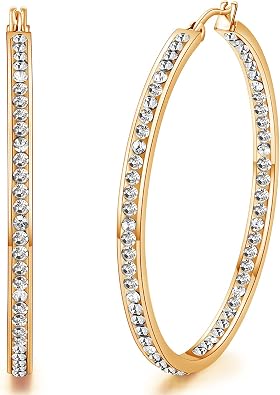 2 Inch Stunning Stainless Steel Multi-colors Cubic Zirconia Hoop Earring for Women Hypoallergenic Jewelry for Sensitive Ears Large Big Hoop Earrings 50MM