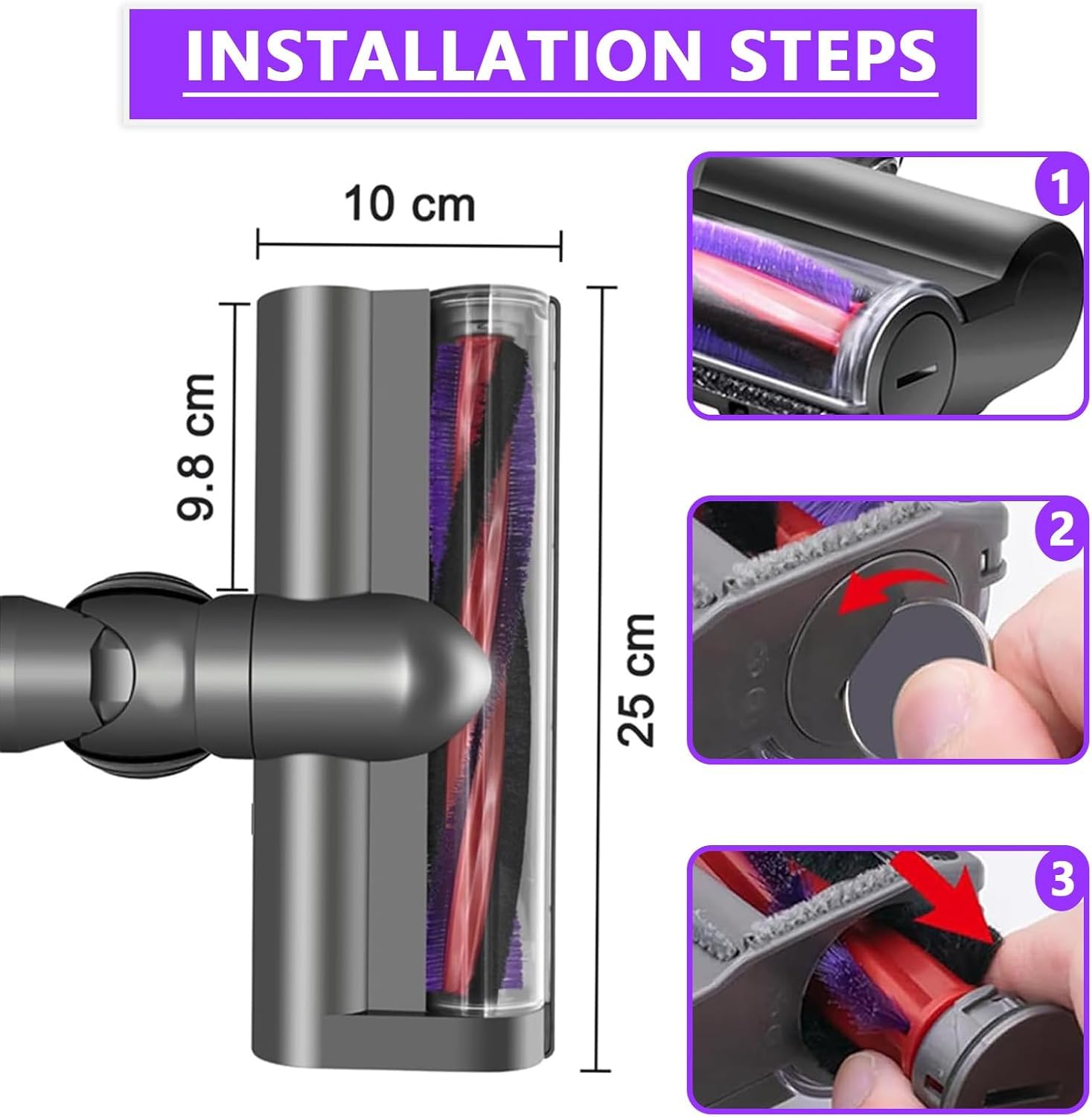 Bürste kompatibel für Dyson V6 DC58 DC59 DC62 DC72 DC74 SV04 SV06 Staubsauger Ersatzteile, Direktantrieb Reiniger Kopf Turbine Bodendüse für Dyson V6 Serie, TurboBürste für Hartboden und Teppiche