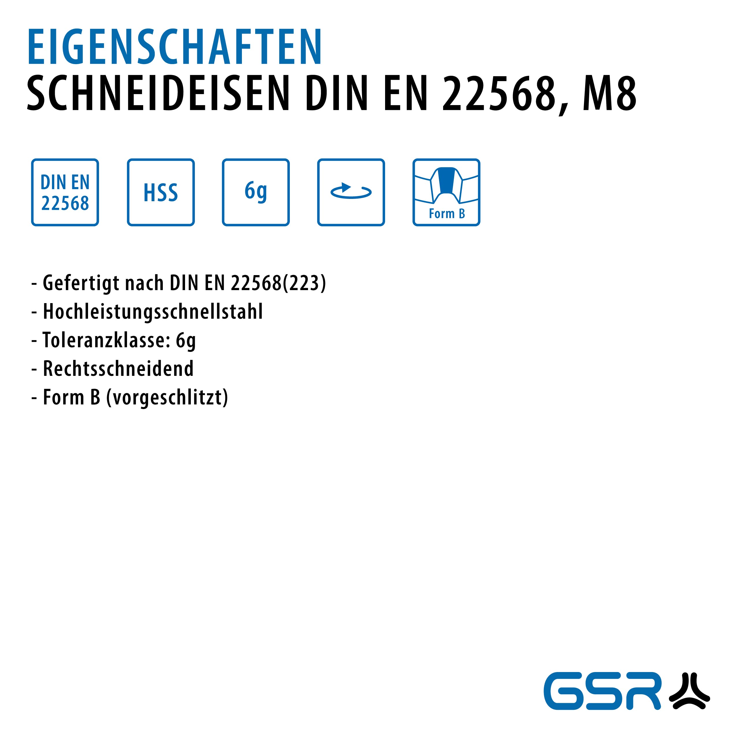GSR Filiera professionale | Filiera filettata per filettatura esterna | HSS M Form B | Per artigianato, industria e fai da te | Metrico | M8