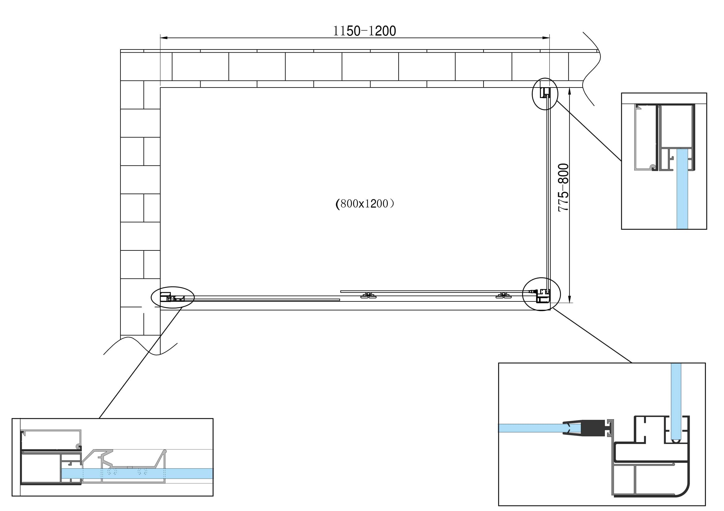 Box Doccia Angolare Parete Fissa Laterale e Porta Scorrevole Frontale Reversibile 6 mm Easy-Clean H.190 (77,5-80 fisso x 115-120 porta)