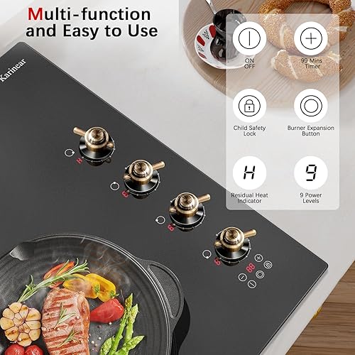 Miniatura 3 de Karinear Estufa eléctrica de 30 pulgadas, estufa eléctrica de 4 quemadores, estufa radiante integrada con quemador expandible, control de perilla,