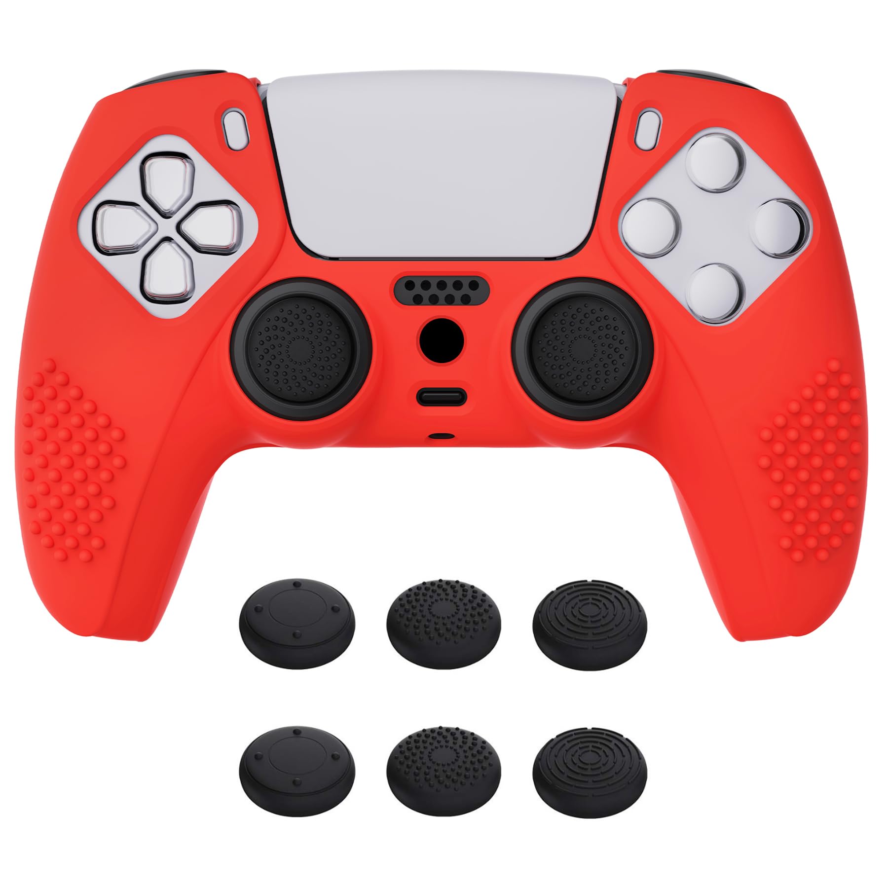 eXtremeRate PlayVital Cherry Blossoms Pink 3D Studded Edition Anti-slip Silicone Cover Skin for ps5 Controller, Soft Rubber Case for ps5 Wireless Controller with 6 White Thumb Grip Caps — view 27