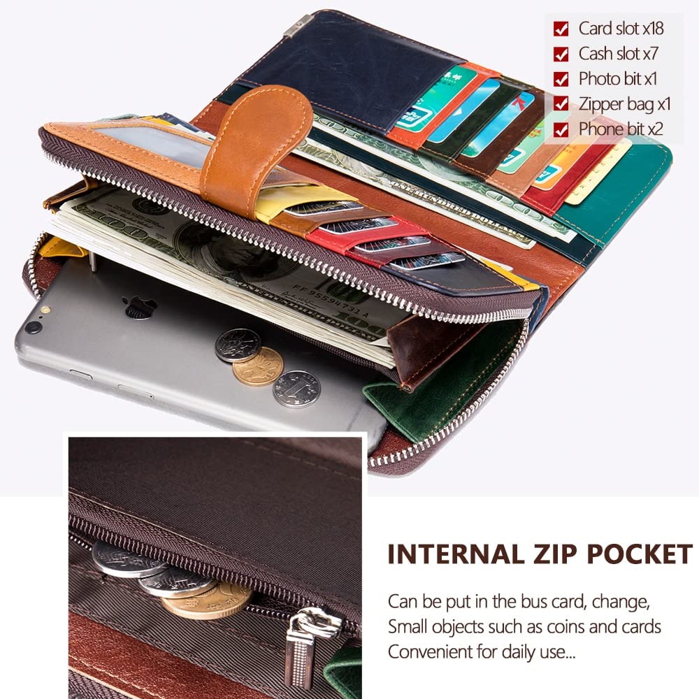 Amazon.co.jp: レトロ 女性の財布、コインポケット付きの女性の大きな財布の電話革の財布、ファッション女性のカラフルな財布ロングマネーバッグ  : ファッション