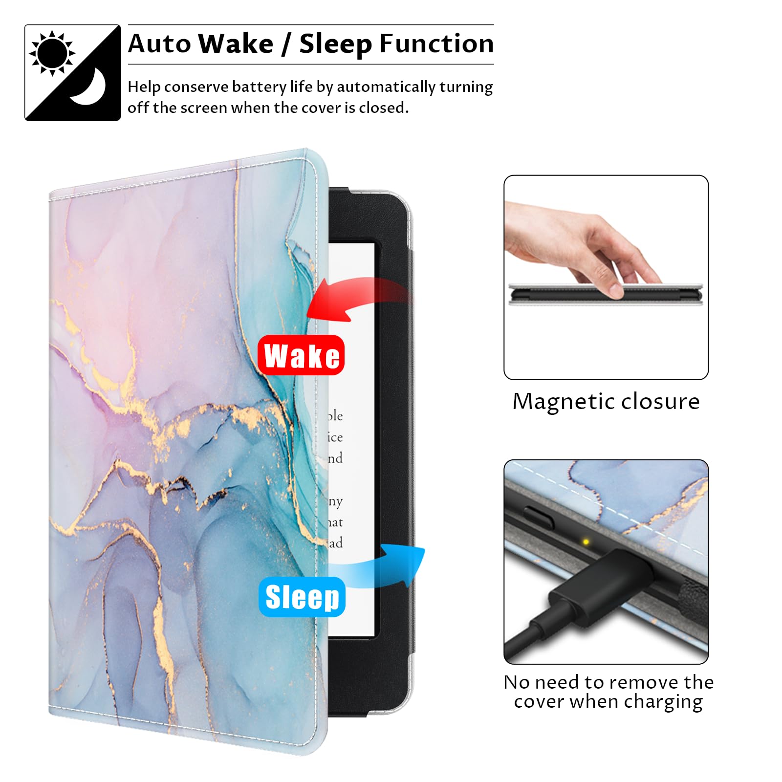 VORI Funda con soporte para Kindle Paperwhite de 6 pulgadas (se adapta a 10ª generación 2018 / todas las generaciones de Paperwhite antes de 2018), funda inteligente de piel sintética con función de