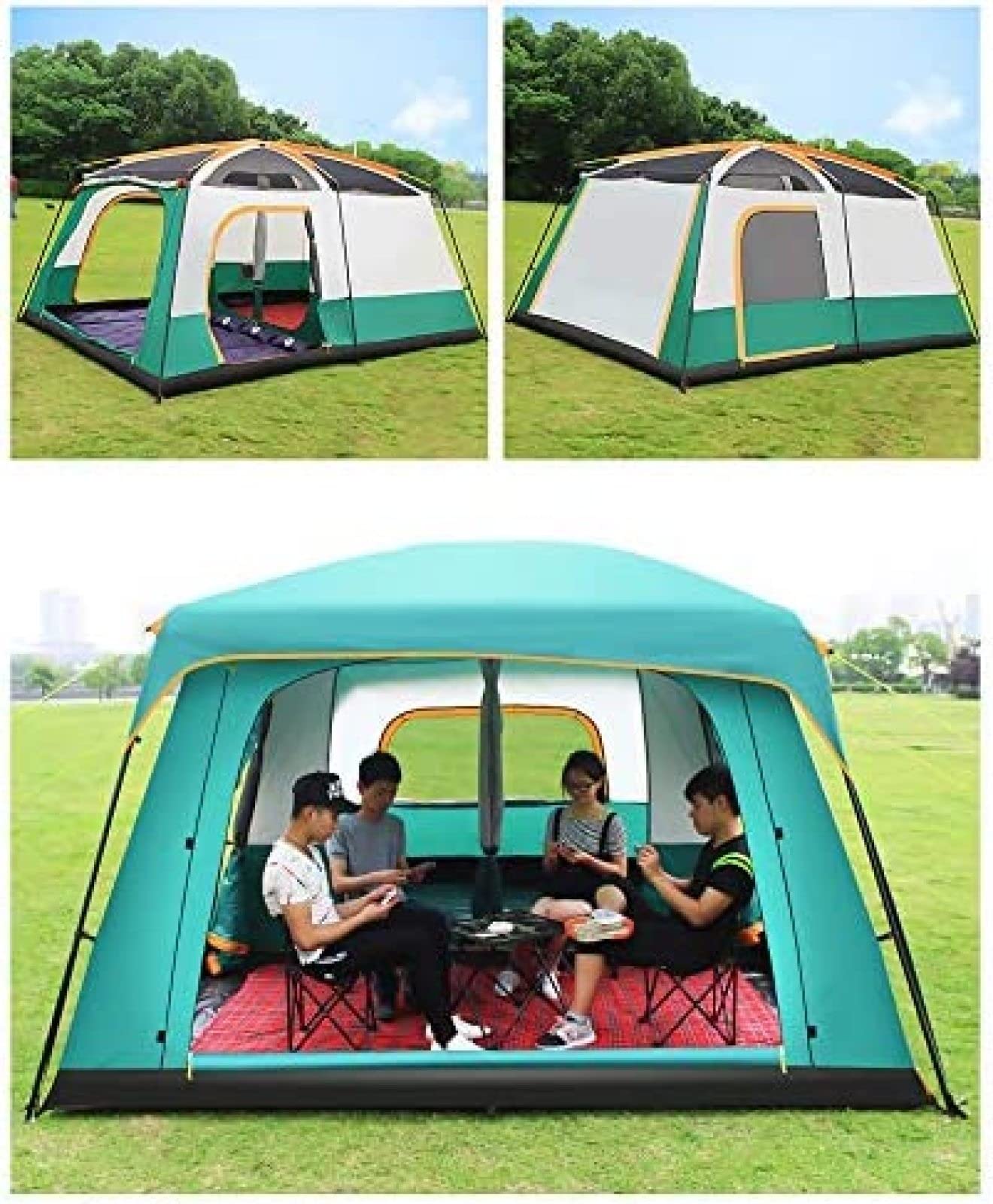 2-Zimmer-Campingzelt, leichte Zelte für Camping, 210T-verschlüsseltes Polyester-Zelthaus für lebendes Camping, Bergsteigen, Blau, S Sport & Freizeit