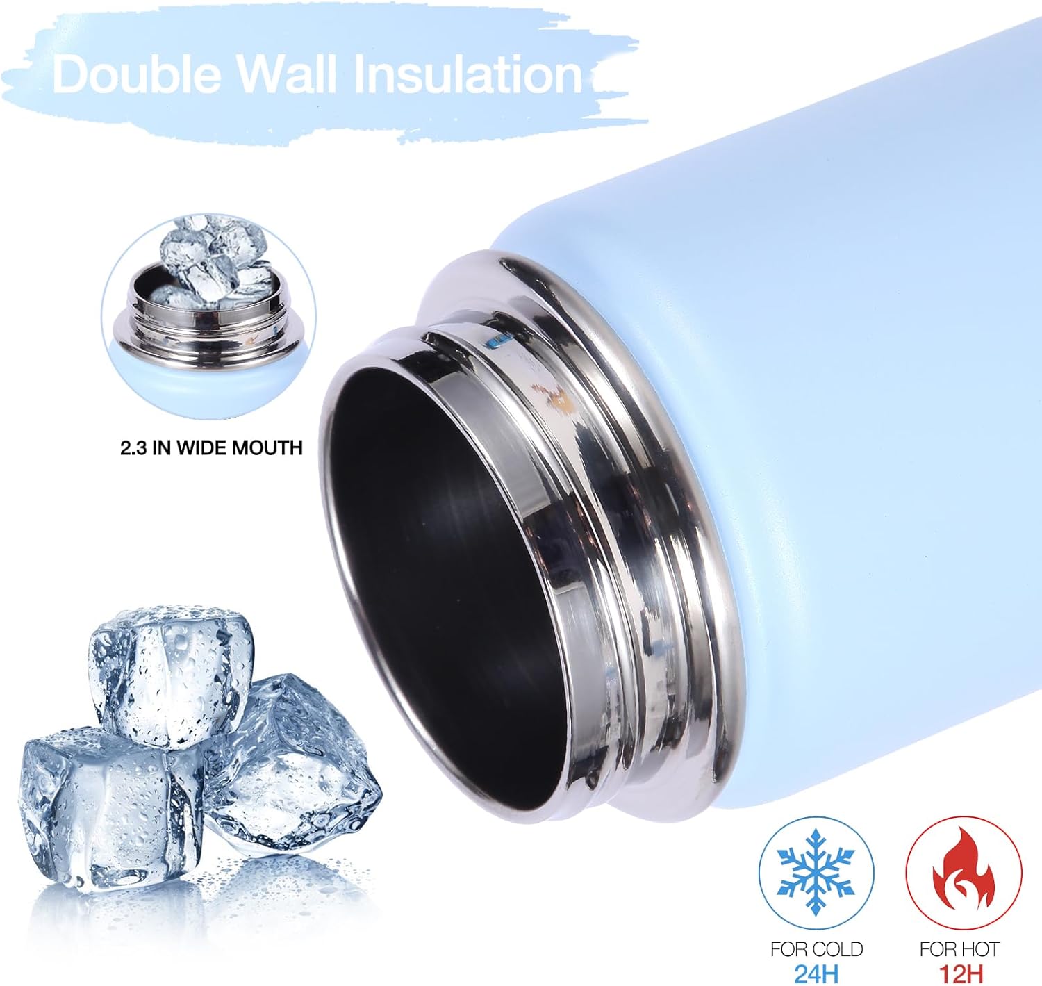 Volhoply 20oz Insulated Stainless Steel Water Bottle with Straw Lid, Kids Wide Mouth Double Wall Vacuum Cups with Handle,Reusable Outdoor Sports Metal Bottles,Travel Flask Keep Cold&Hot(Blue,1) - Image 3