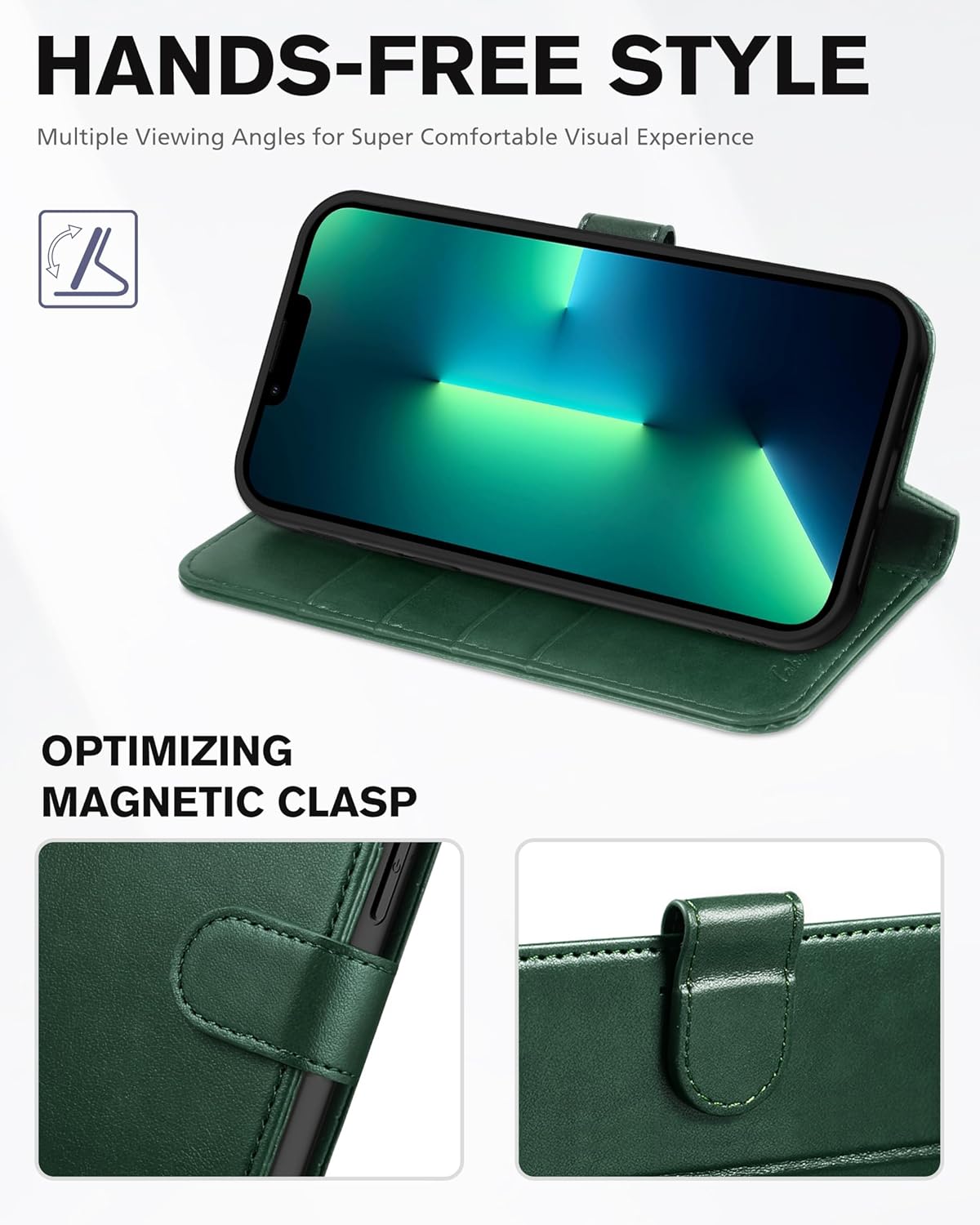 TUCCH Wallet Case for iPhone 13 Pro Max 5G, RFID Blocking Card Slot Stand [Shockproof TPU Interior Case], PU Leather Magnetic Protect Flip Cover Compatible with iPhone 13 Pro Max 6.7", Midnight Green