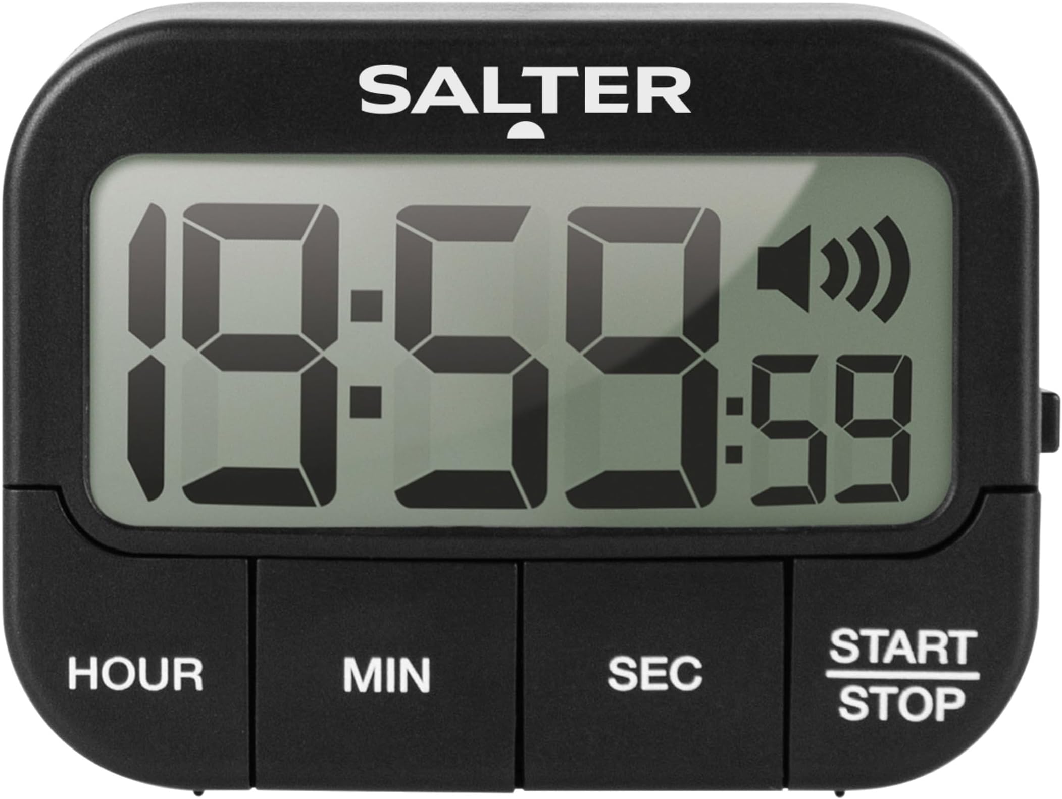 Salter 355 BKXCDU Digital Kitchen Timer - LCD Display, Loud Clock Timer, Magnetic Cooking Stopwatch, Self Standing, Count Up Or Down,19 Hours 59 Minutes and 59 Seconds, Memory Function, Large Buttons