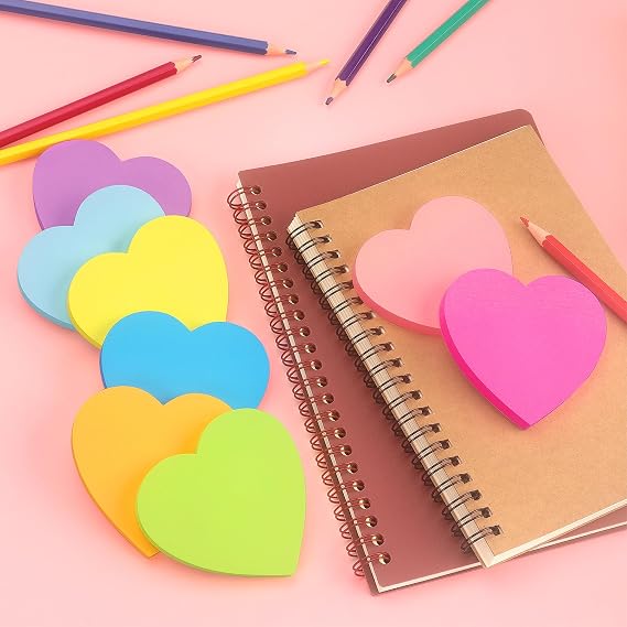 SIMONA Heart Shape Sticky Notes 3x3 in 8 Color Bright Colorful Sticky Pad